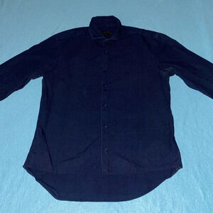 ZARA MAN Slim fit navy with white tiny polka dots long sleeve button up size L